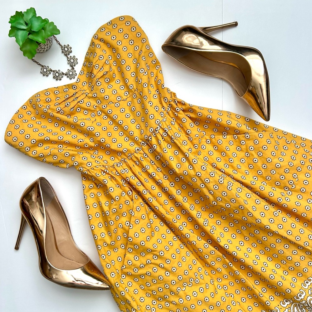 Anthropologie Girls From Savoy Yellow Western Bandana Print Fit & Flare Size 8